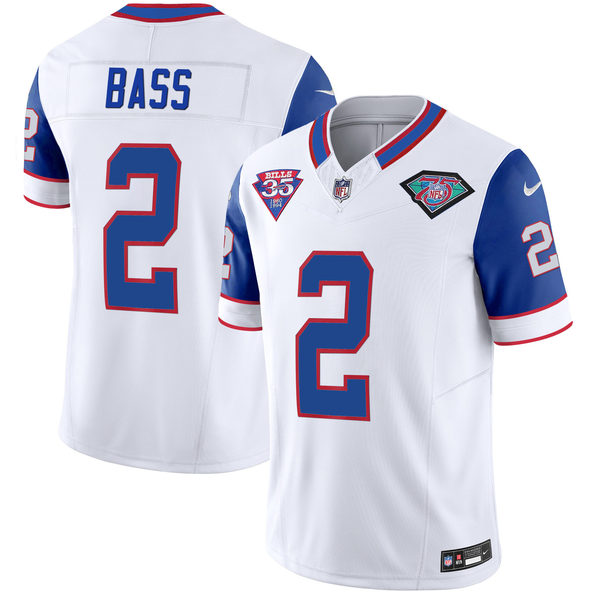 Tyler Bass Youth's Buffalo Bills 1994 Throwback Vapor Royal Sleeves Jersey - All Stitched 