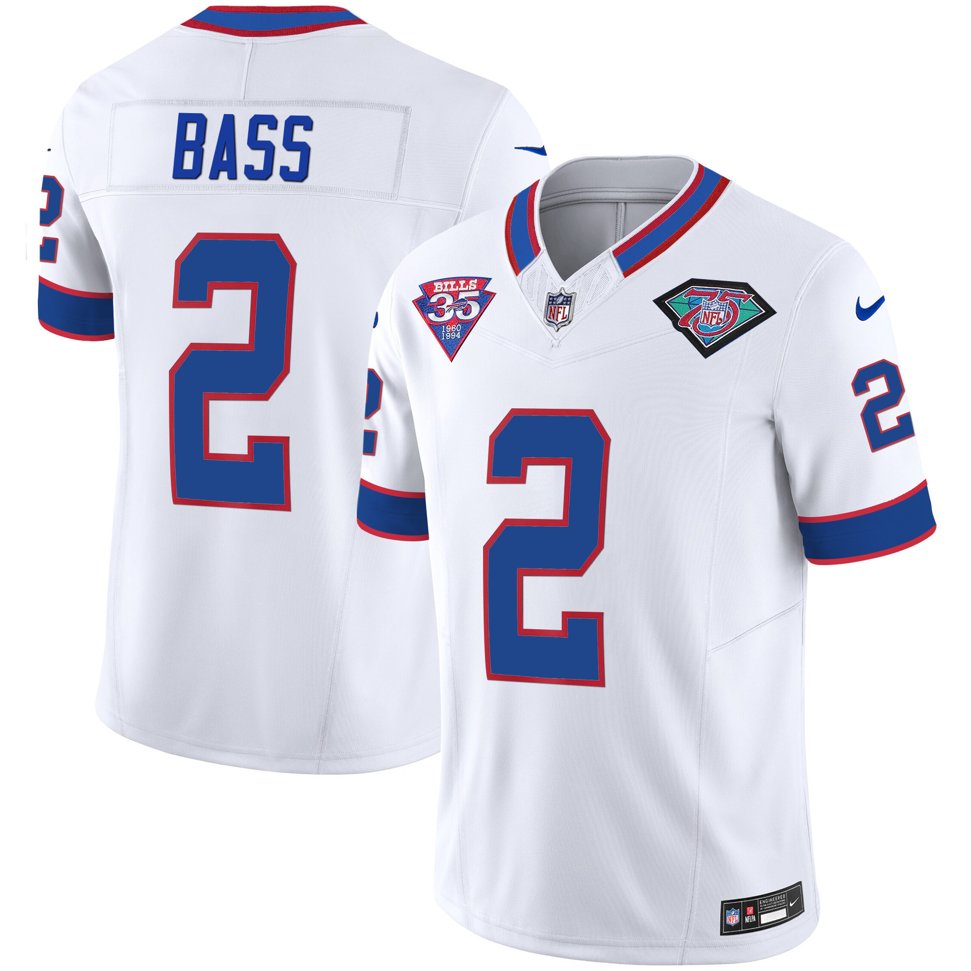 Tyler Bass Youth's Buffalo Bills 1994 Throwback Vapor White Jersey - All Stitched 