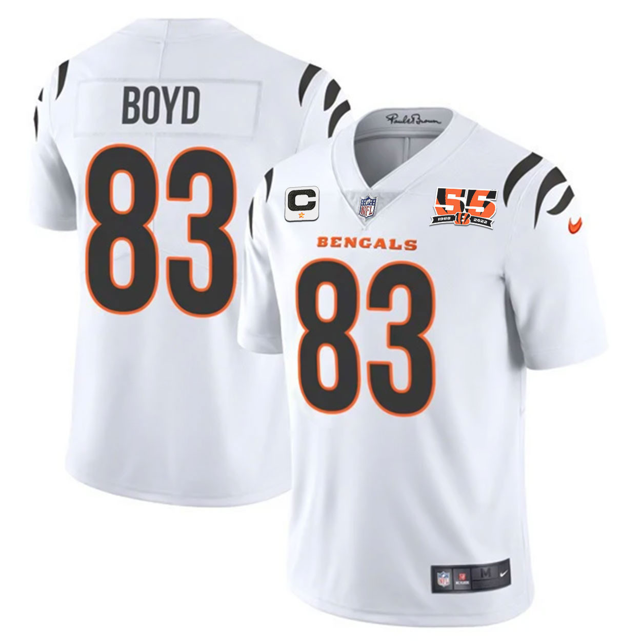 Tyler Boyd Men's Cincinnati Bengals 55th 1968 - 2022 Anniversary Patch Player Vapor Limited White Jersey - All Stitched 
