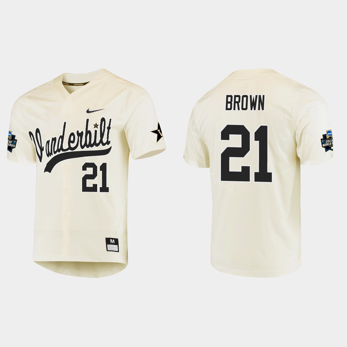 Tyler Brown Vanderbilt Commodores College World Series Jersey - Cream