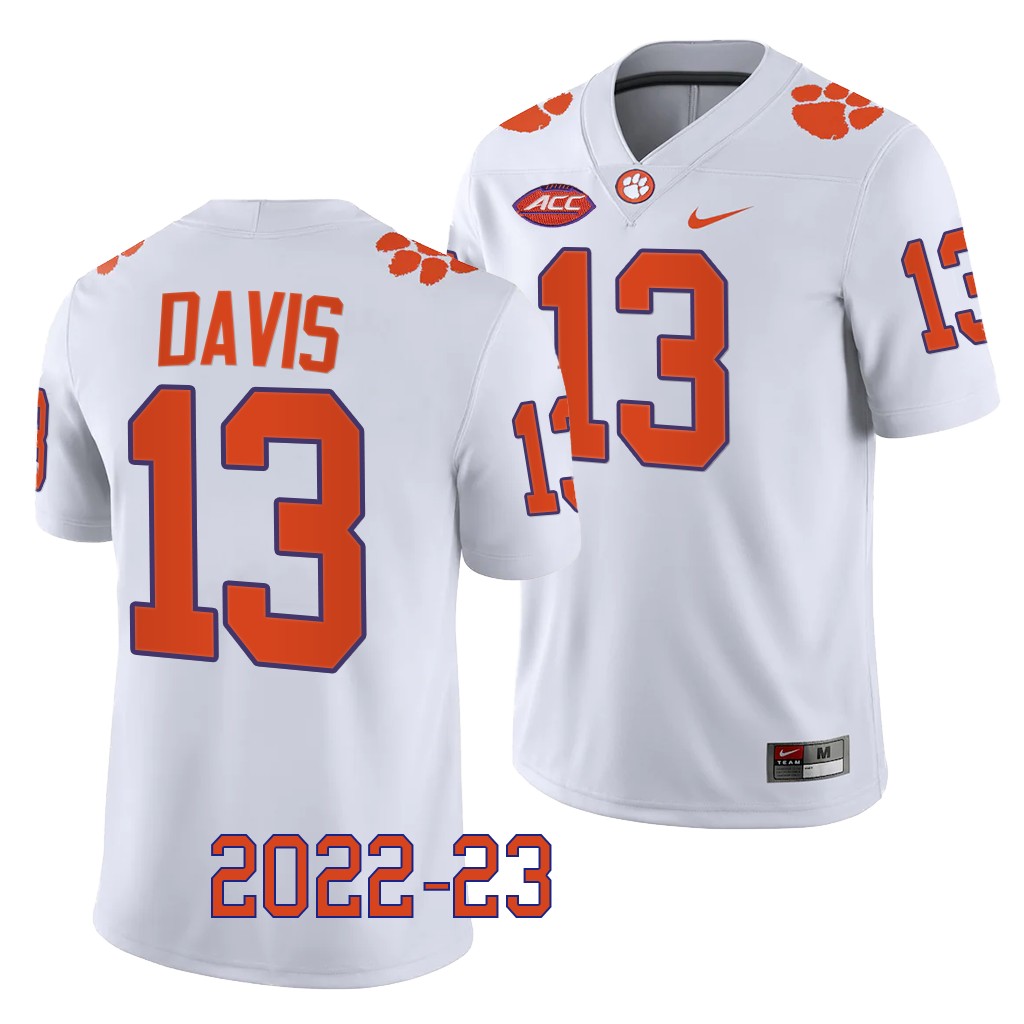 Tyler Davis Clemson Tigers #13 White Jersey 2022-23 College Men's Game Uniform