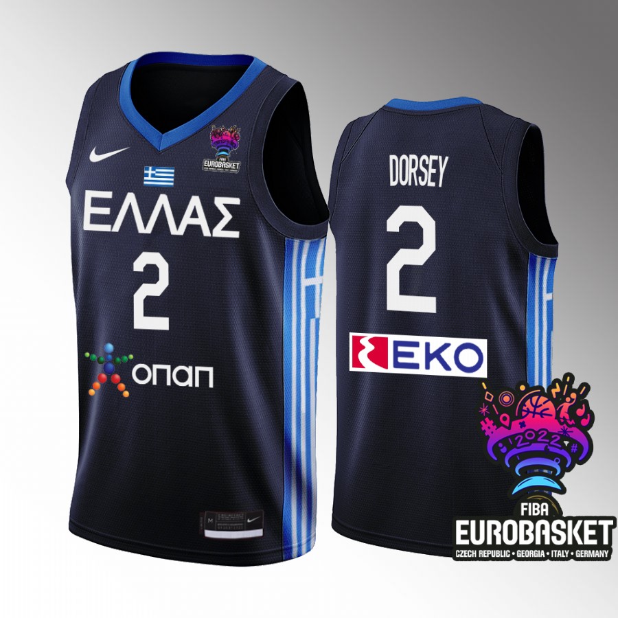 Tyler Dorsey Greece 2022 FIBA Eurobasket Navy Jersey #2