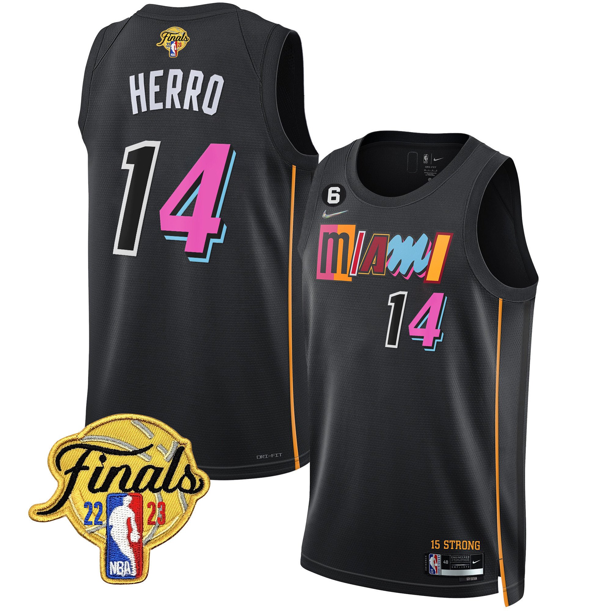Tyler Herro Men's Miami Heat 2023 Finals Patch Collection V2 City Black Jersey - All Stitched