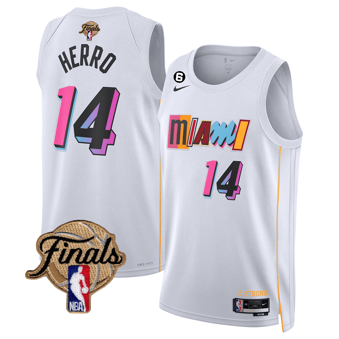 Tyler Herro Men's Miami Heat 2023 Finals Patch Collection V3 City White Jersey - All Stitched