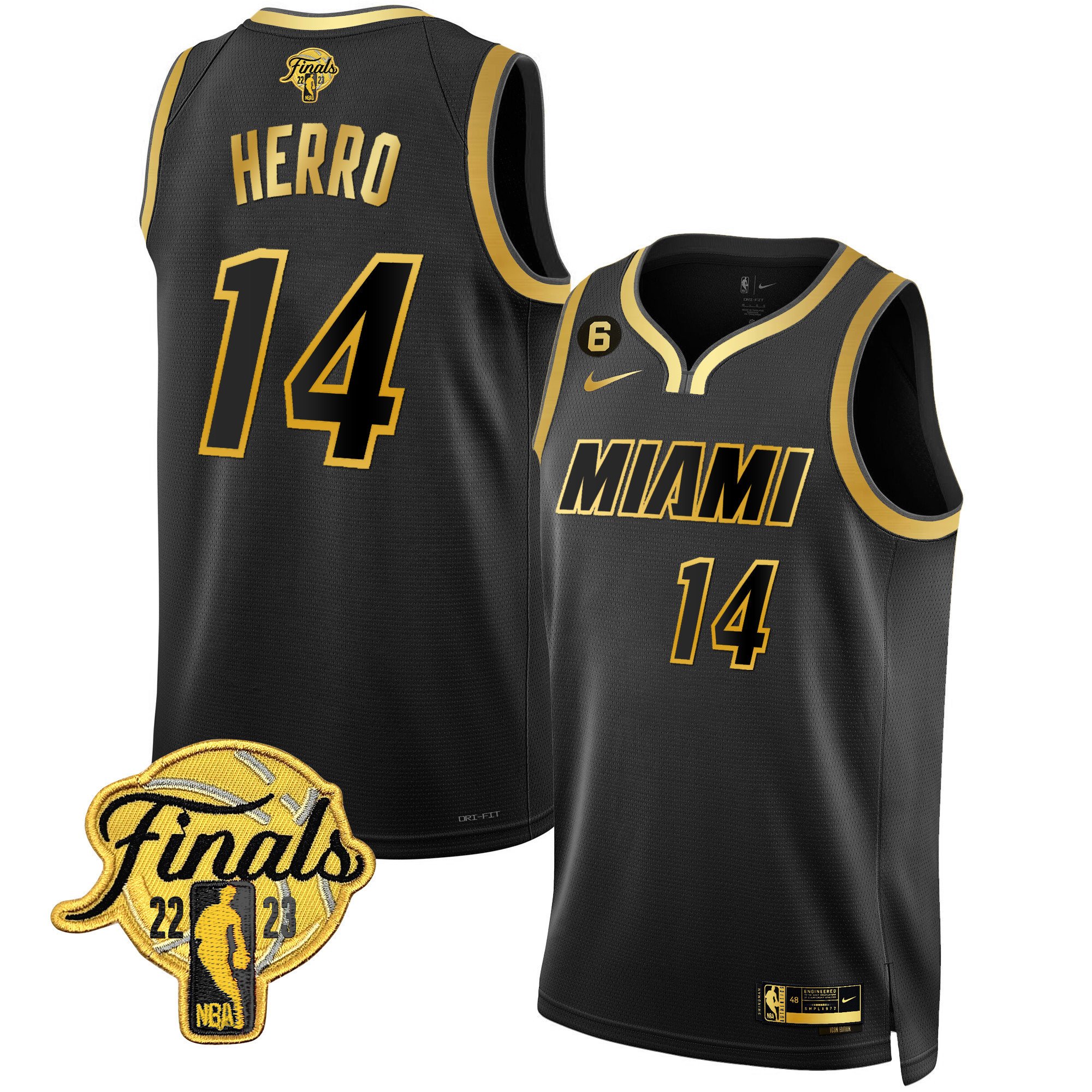 Tyler Herro Men's Miami Heat 2023 Finals Patch Collection V4 Black Gold Jersey - All Stitched