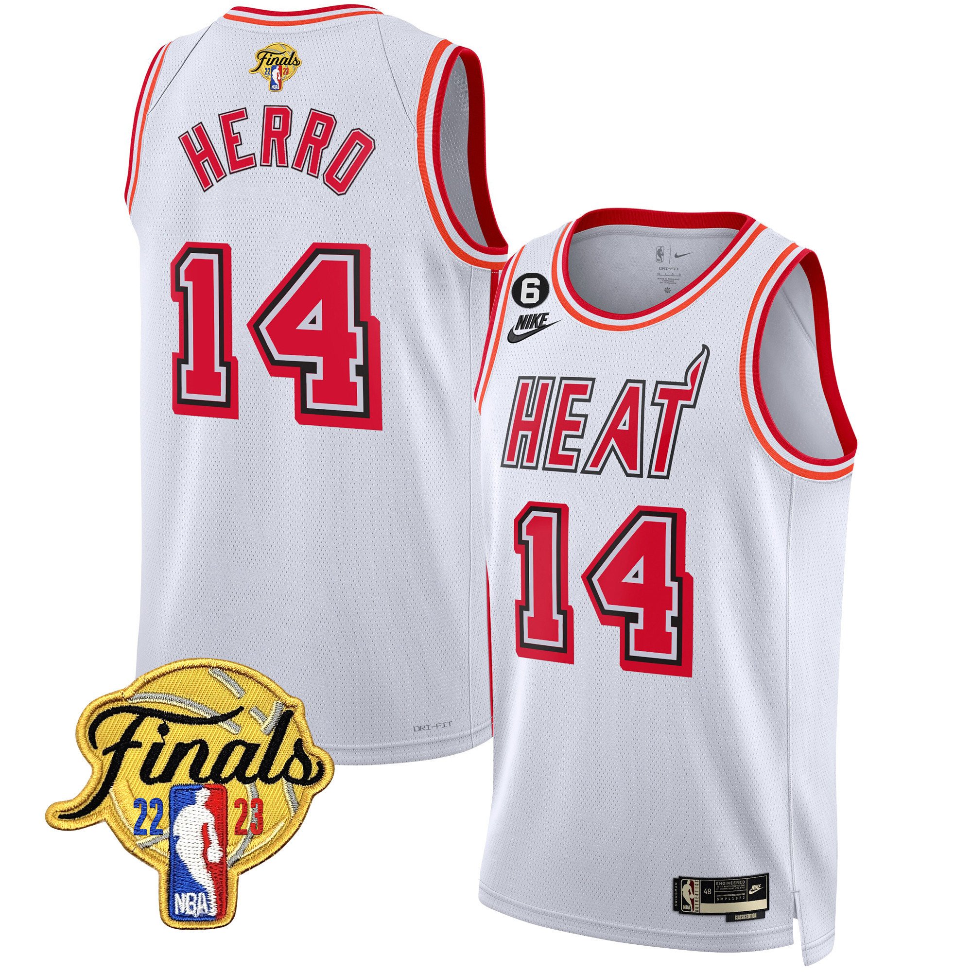 Tyler Herro Men's Miami Heat 2023 Finals Patch Collection V4 Classic White Jersey - All Stitched