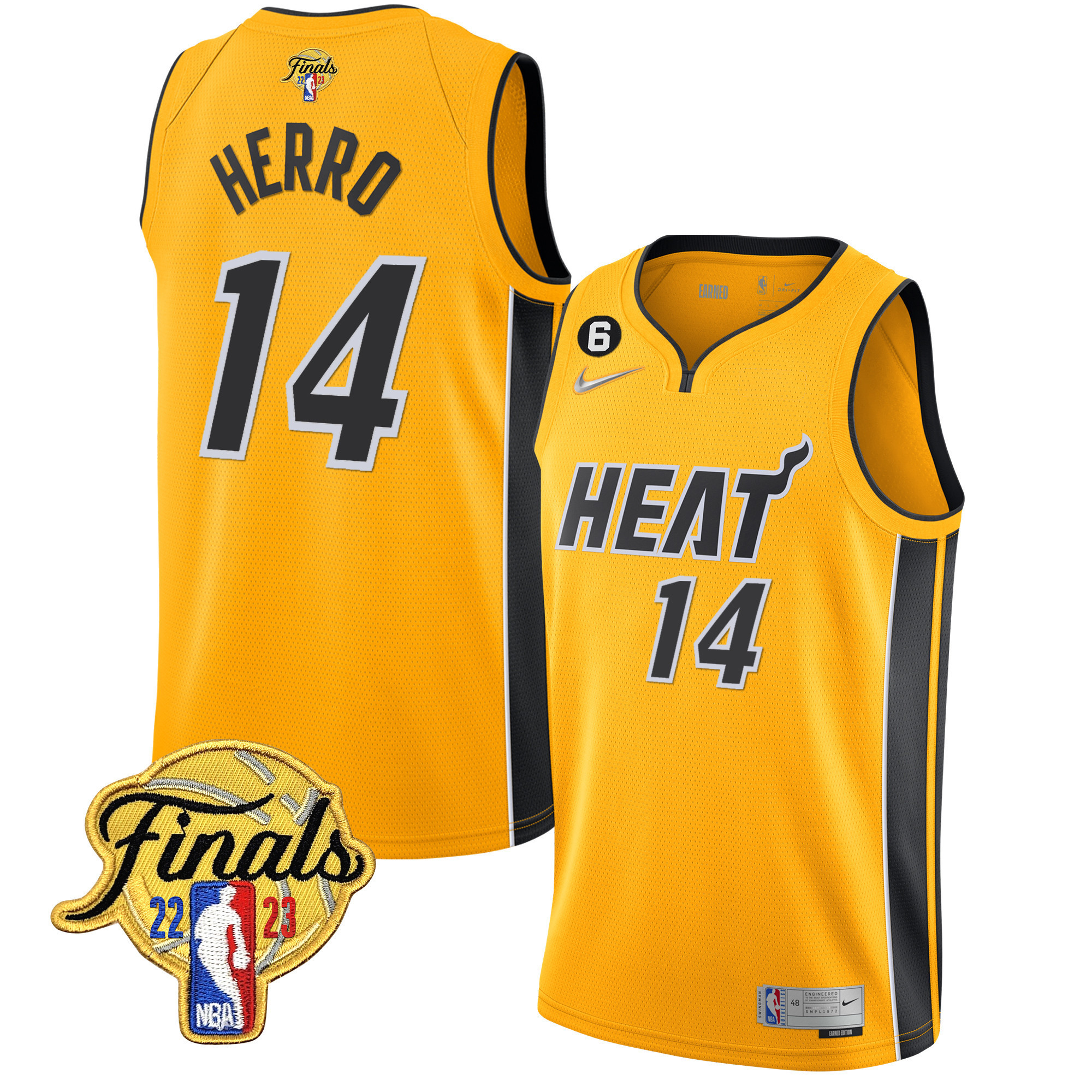 Tyler Herro Men's Miami Heat 2023 Finals Patch Collection V5 Gold Jersey - All Stitched