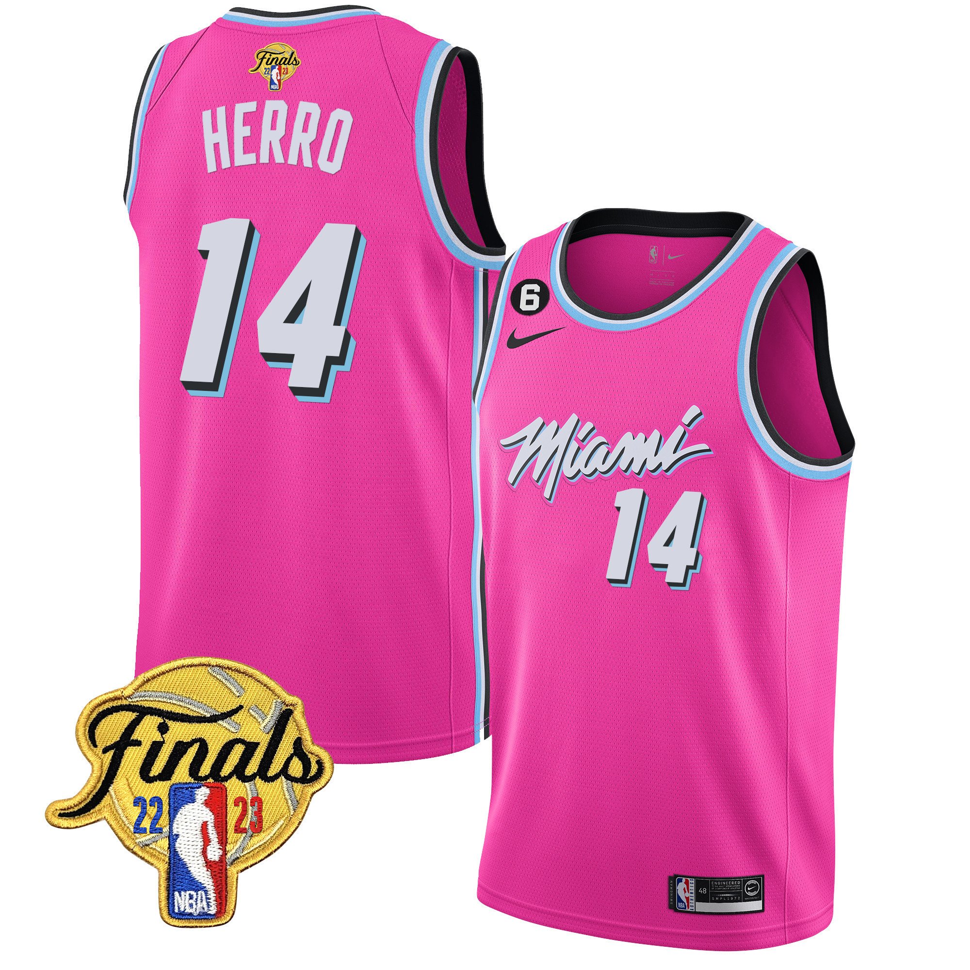 Tyler Herro Men's Miami Heat 2023 Finals Patch Collection V5 Pink Jersey - All Stitched