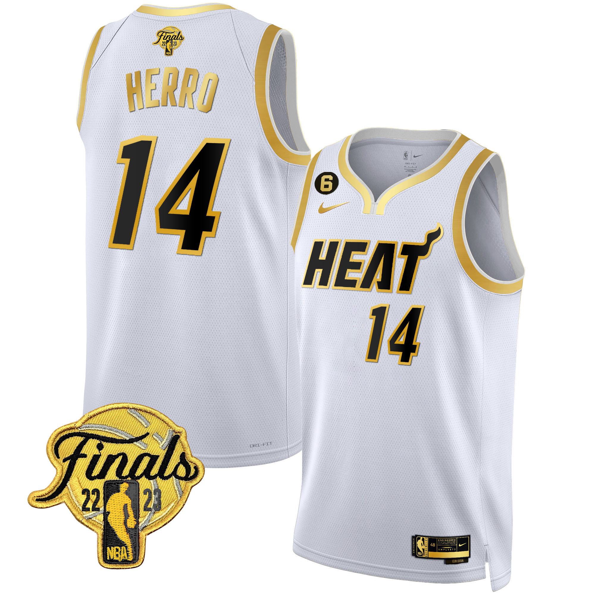 Tyler Herro Men's Miami Heat 2023 Finals Patch Collection White Gold Jersey - All Stitched