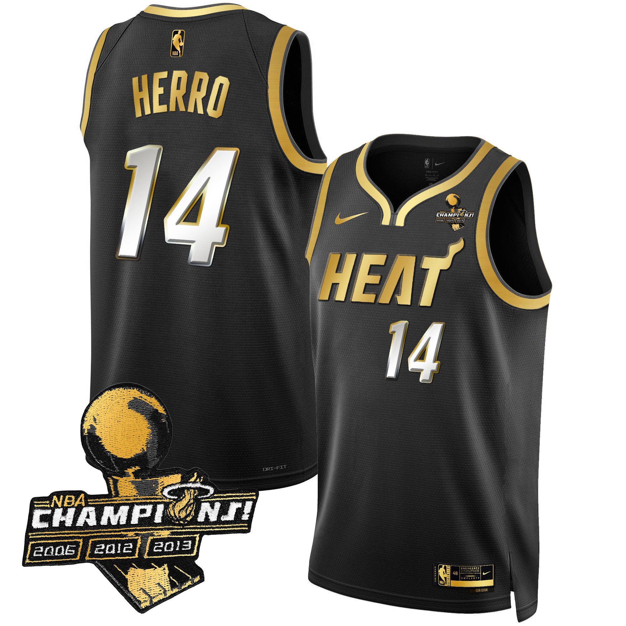 Tyler Herro Men's Miami Heat 3-Time Champions Patch Collection Black Limited Jersey - All Stitched