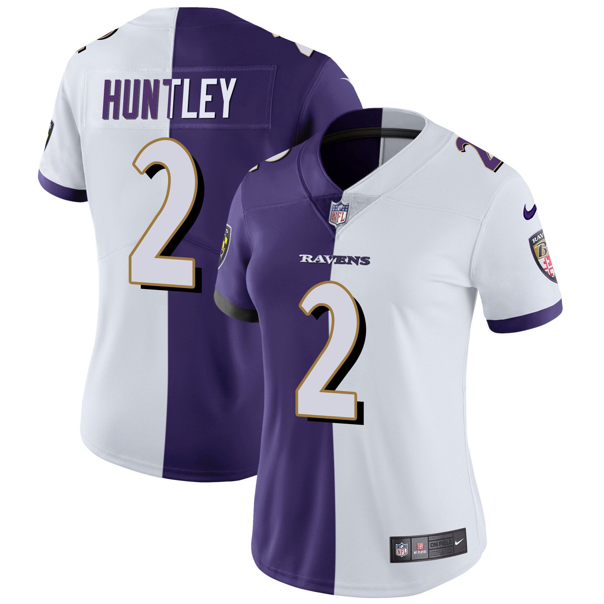 Tyler Huntley WoMen's Baltimore Ravens Gold Vapor Split Jersey All Stitched