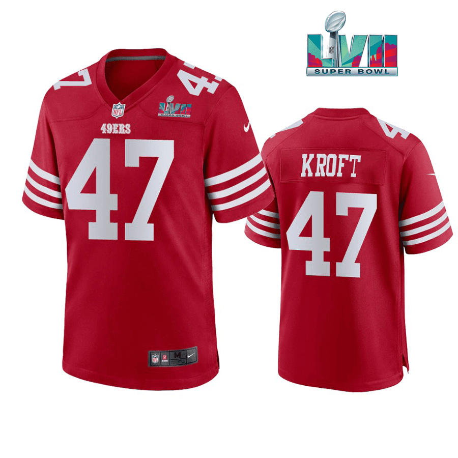 Tyler Kroft 47 San Francisco 49Ers Super Bowl LVII Men Game Stitched Jersey- Scarlet