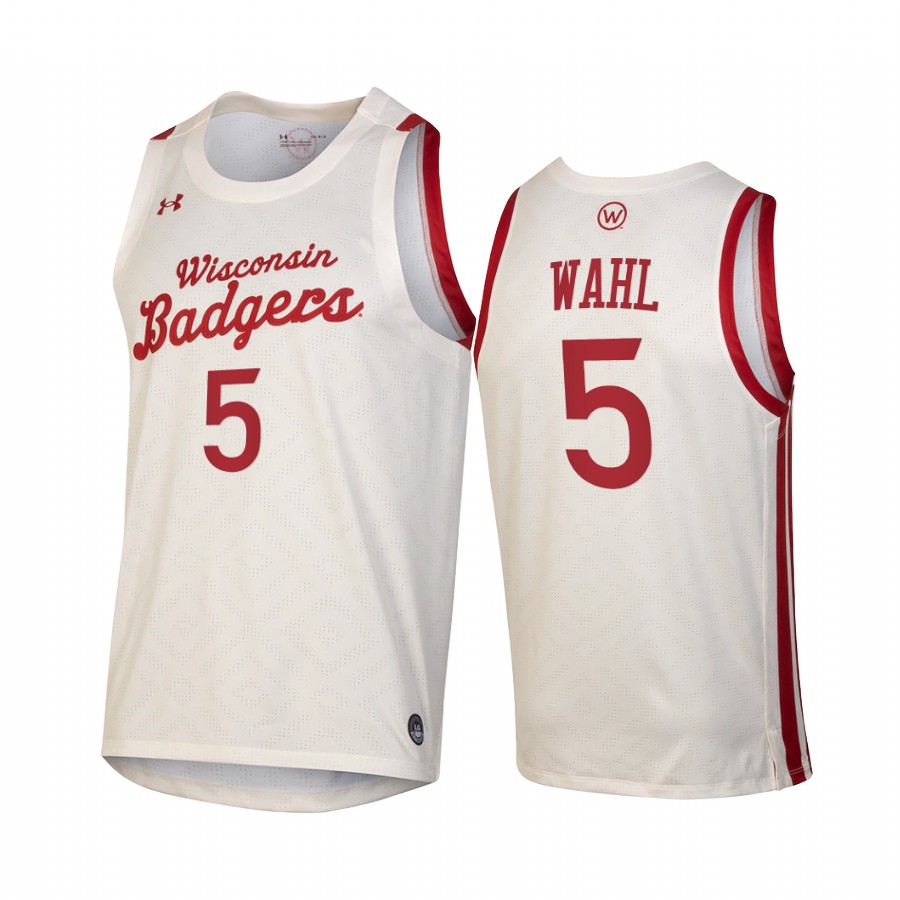 Tyler Wahl Wisconsin Badgers White Jersey 2021 Throwback College