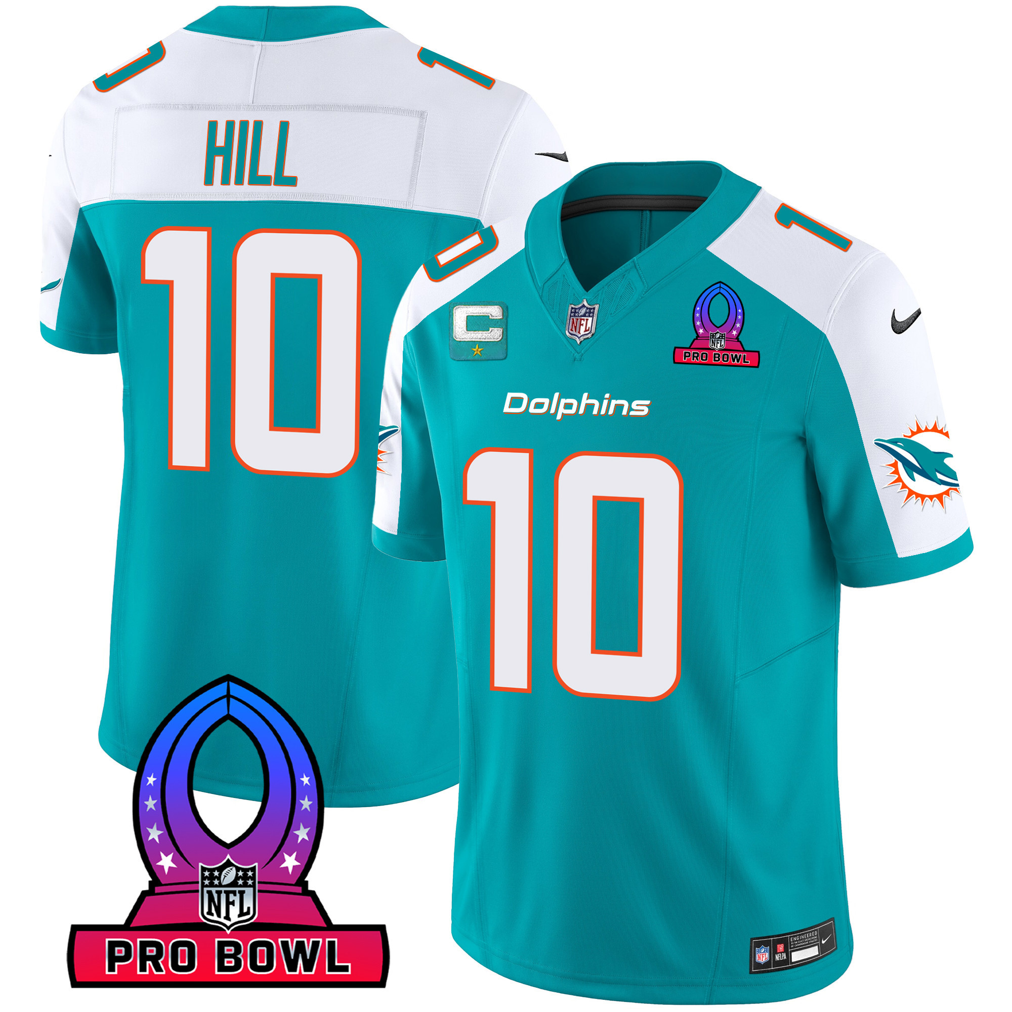 Tyreek Hill Men's Miami Dolphins 2024 Pro Bowl Patch Vapor Aqua Alternate Jersey - All Stitched 