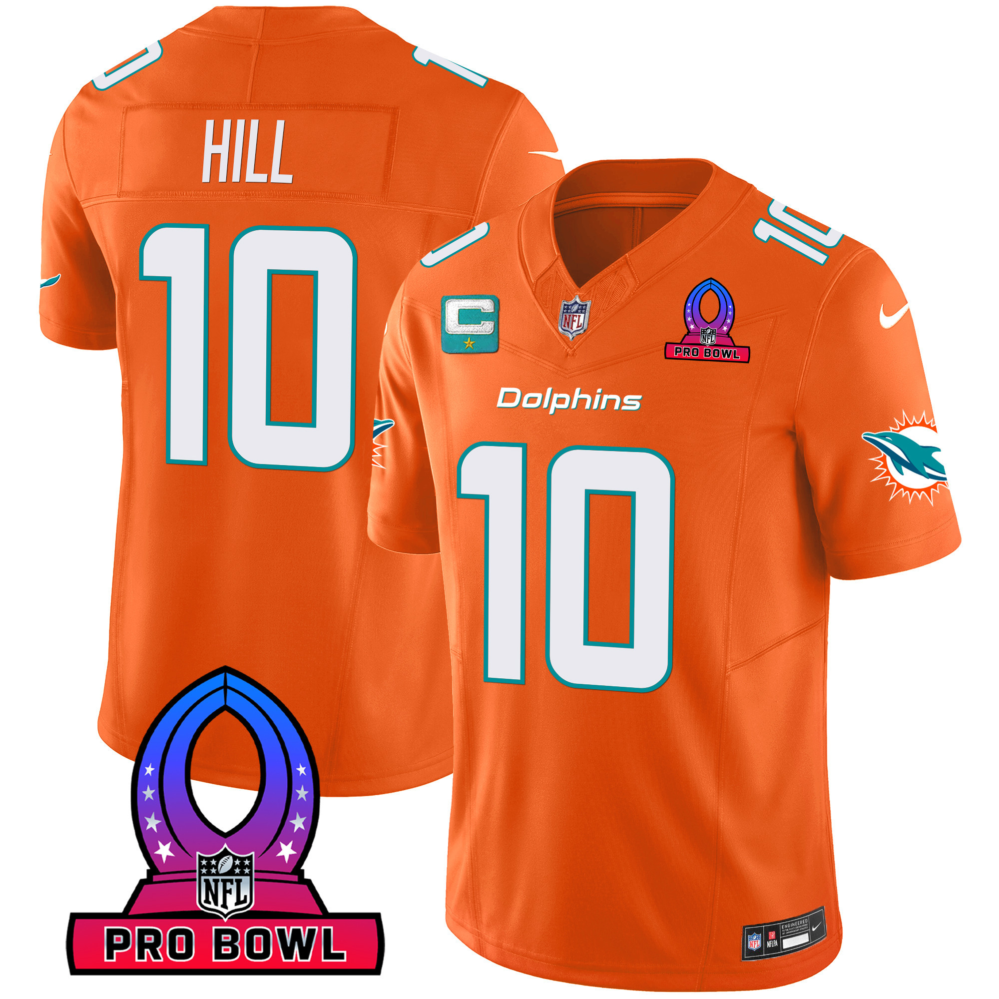 Tyreek Hill Men's Miami Dolphins 2024 Pro Bowl Patch Vapor Orange Jersey - All Stitched 