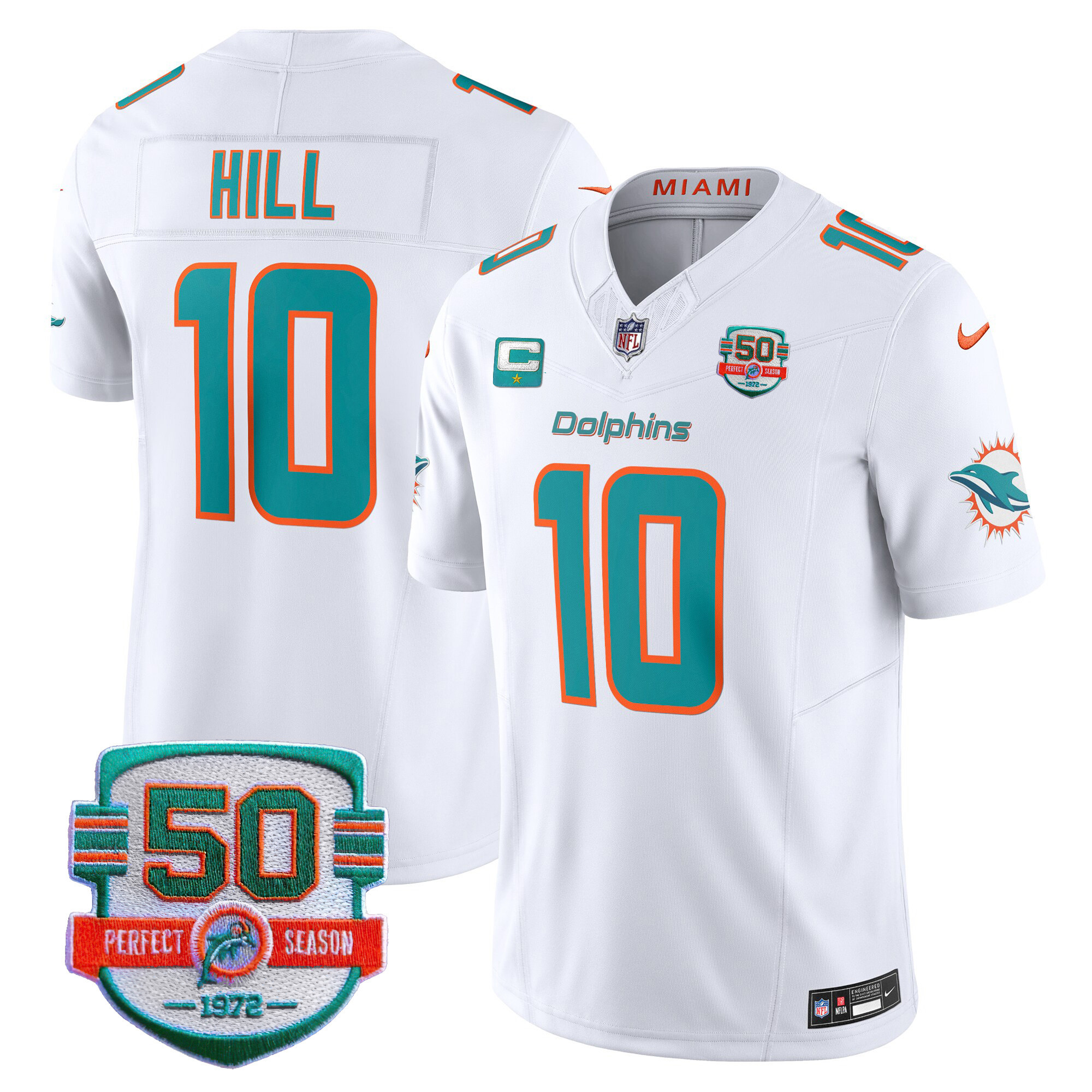 Tyreek Hill Men's Miami Dolphins 50th 1972 Perfect Season Patch Vapor White Jersey - All Stitched 