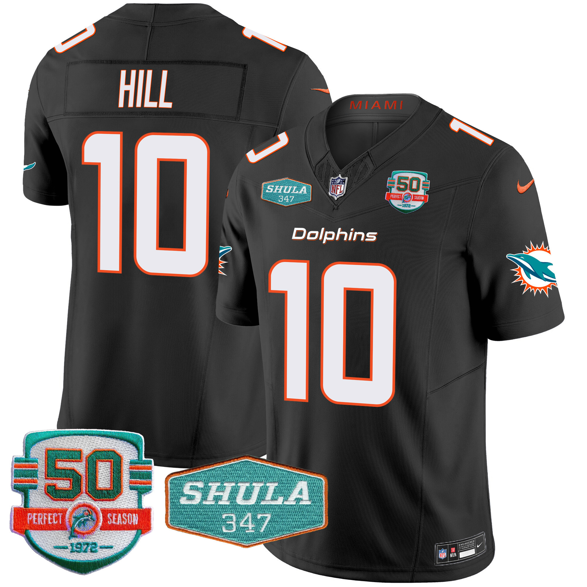 Tyreek Hill Men's Miami Dolphins Shula 347 Patch Vapor Black Jersey - All Stitched 