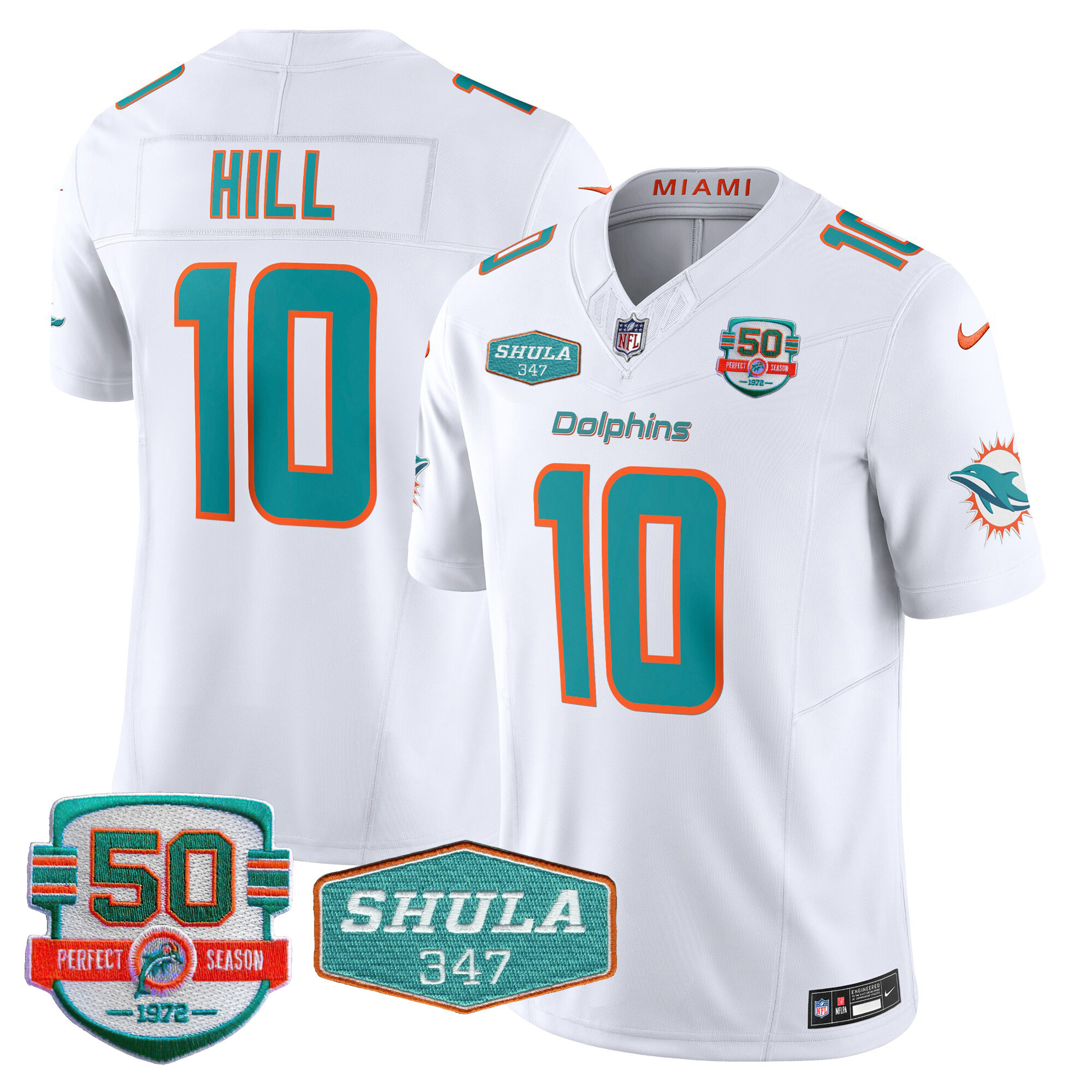 Tyreek Hill Men's Miami Dolphins Shula 347 Patch Vapor White Jersey - All Stitched 