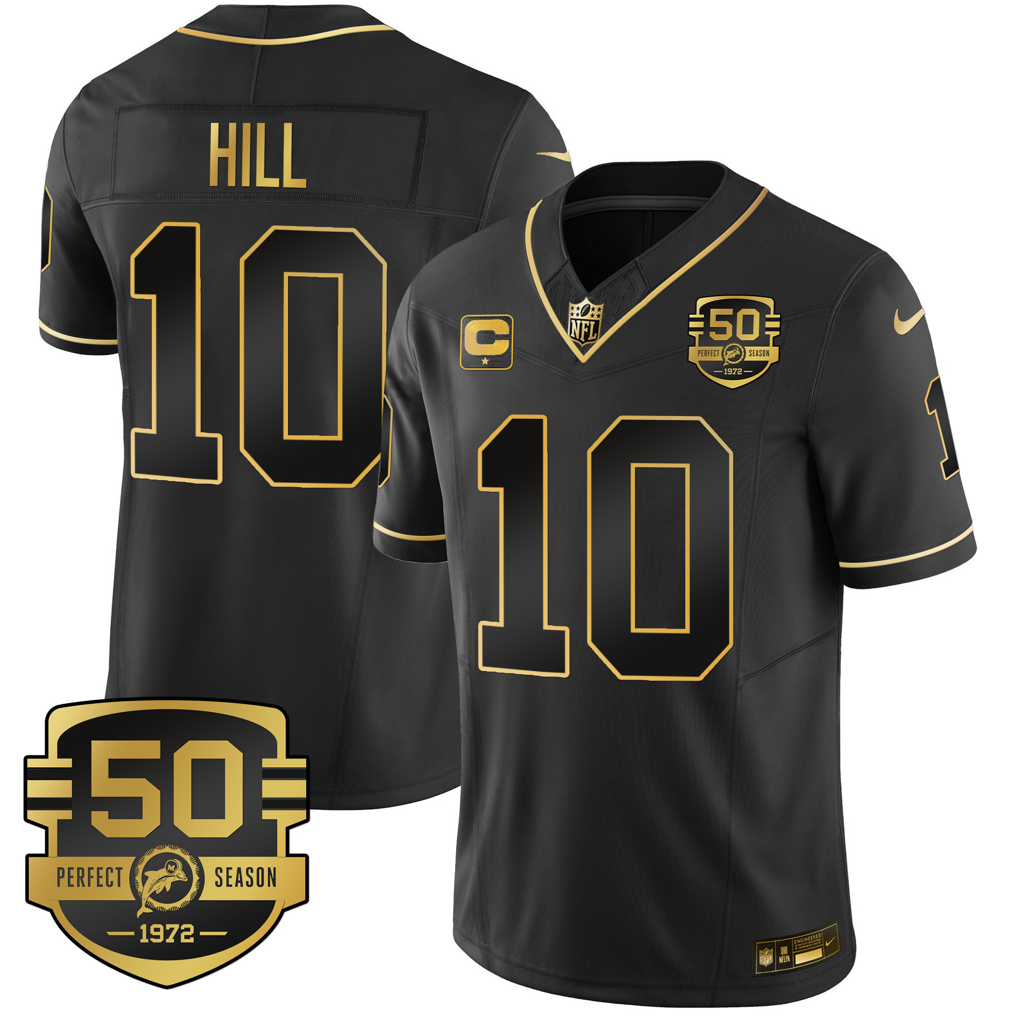 Tyreek Hill Men's Miami Dolphins Throwback Gold Vapor Black Gold Jersey - All Stitched 