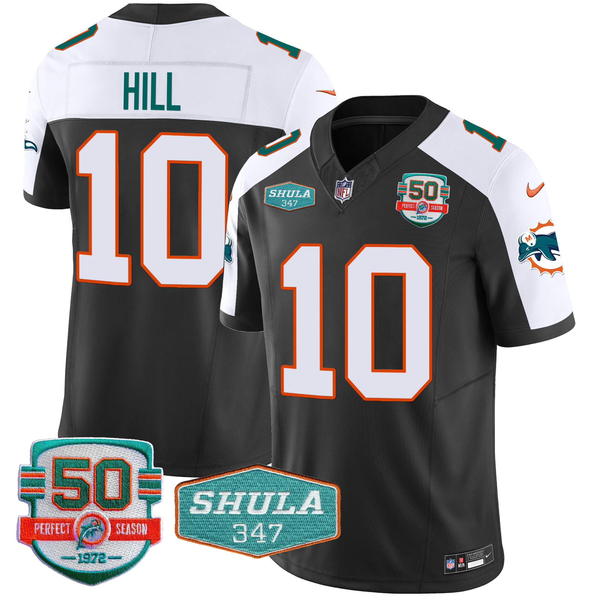 Tyreek Hill Men's Miami Dolphins Throwback Shula 347 Patch Vapor Black Alternate Jersey - All Stitched 