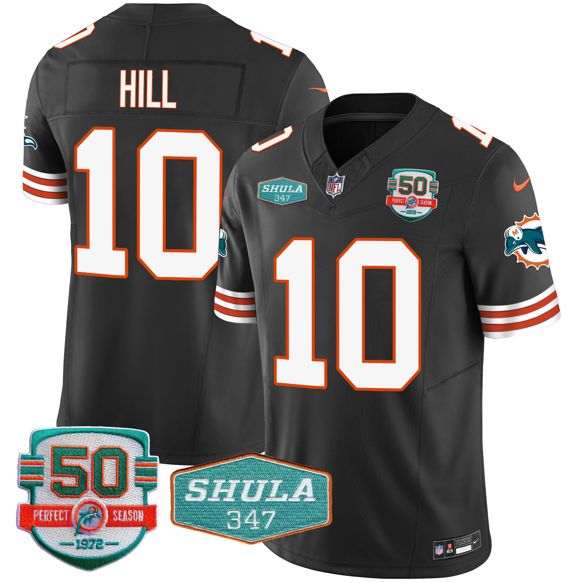 Tyreek Hill Men's Miami Dolphins Throwback Shula 347 Patch Vapor Black Jersey - All Stitched 