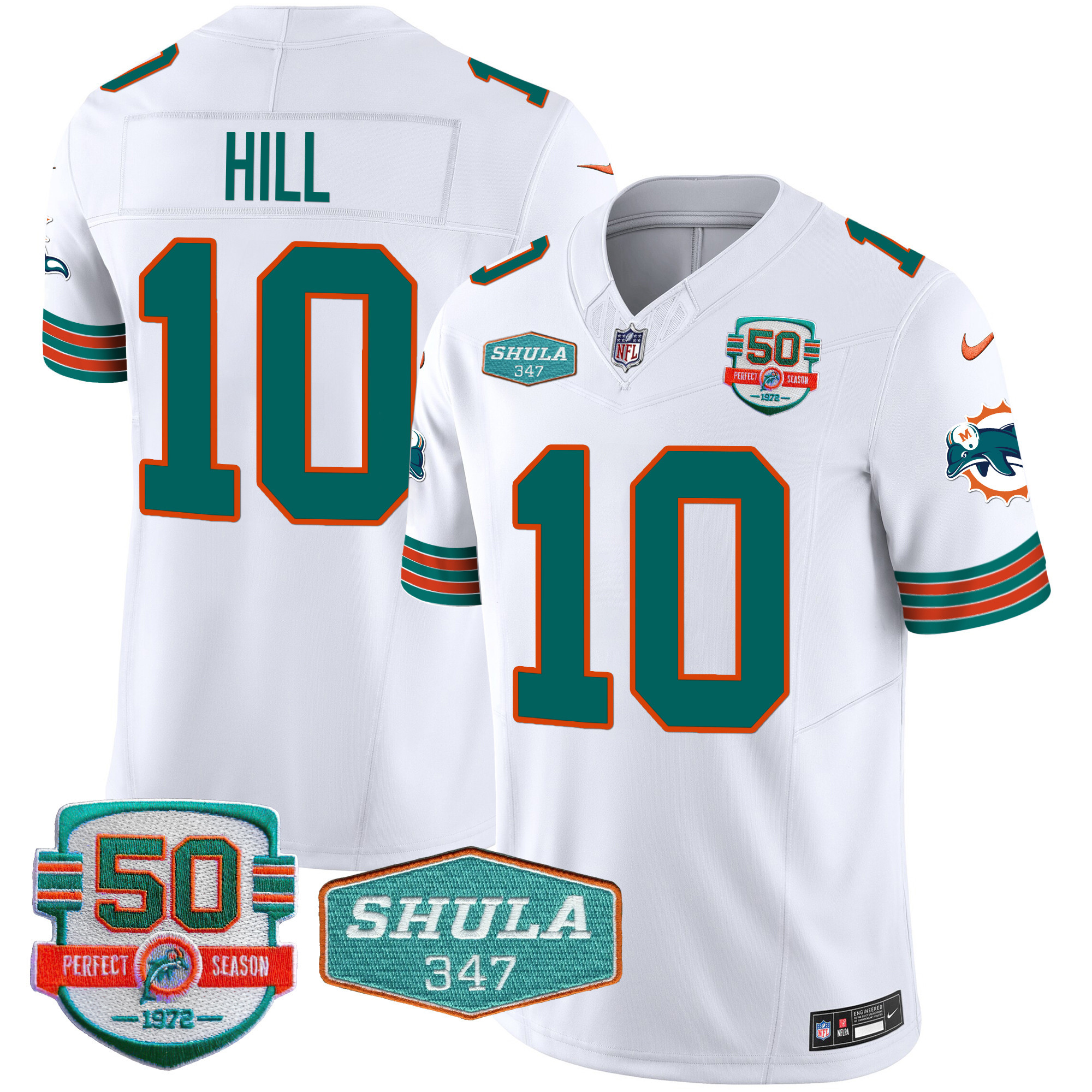 Tyreek Hill Men's Miami Dolphins Throwback Shula 347 Patch Vapor White Jersey - All Stitched 