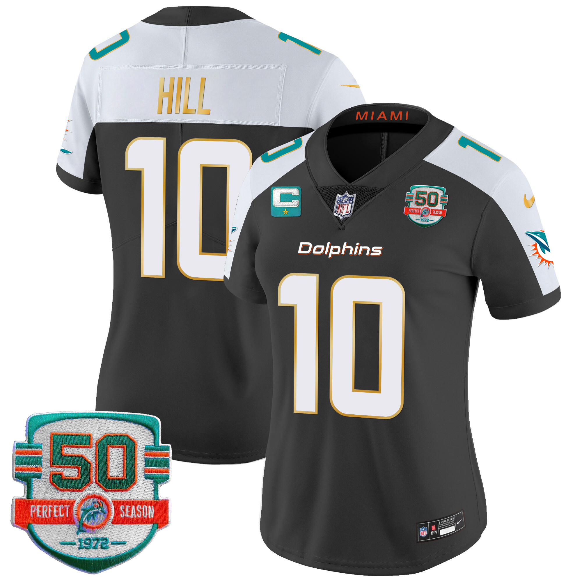 Tyreek Hill Women's Miami Dolphins Gold Trim Vapor Limited Black Alternate Jersey - All Stitched 