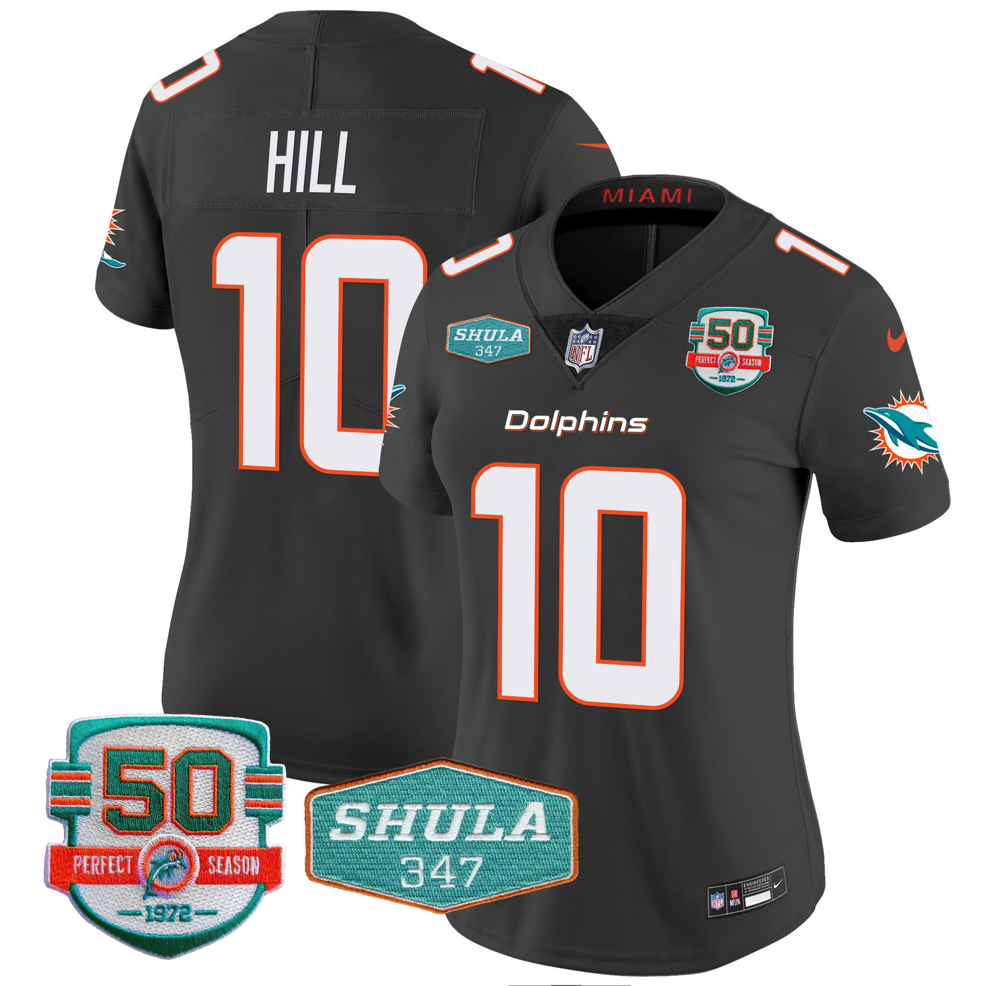 Tyreek Hill Women's Miami Dolphins Shula 347 Patch Vapor Black Jersey - All Stitched 