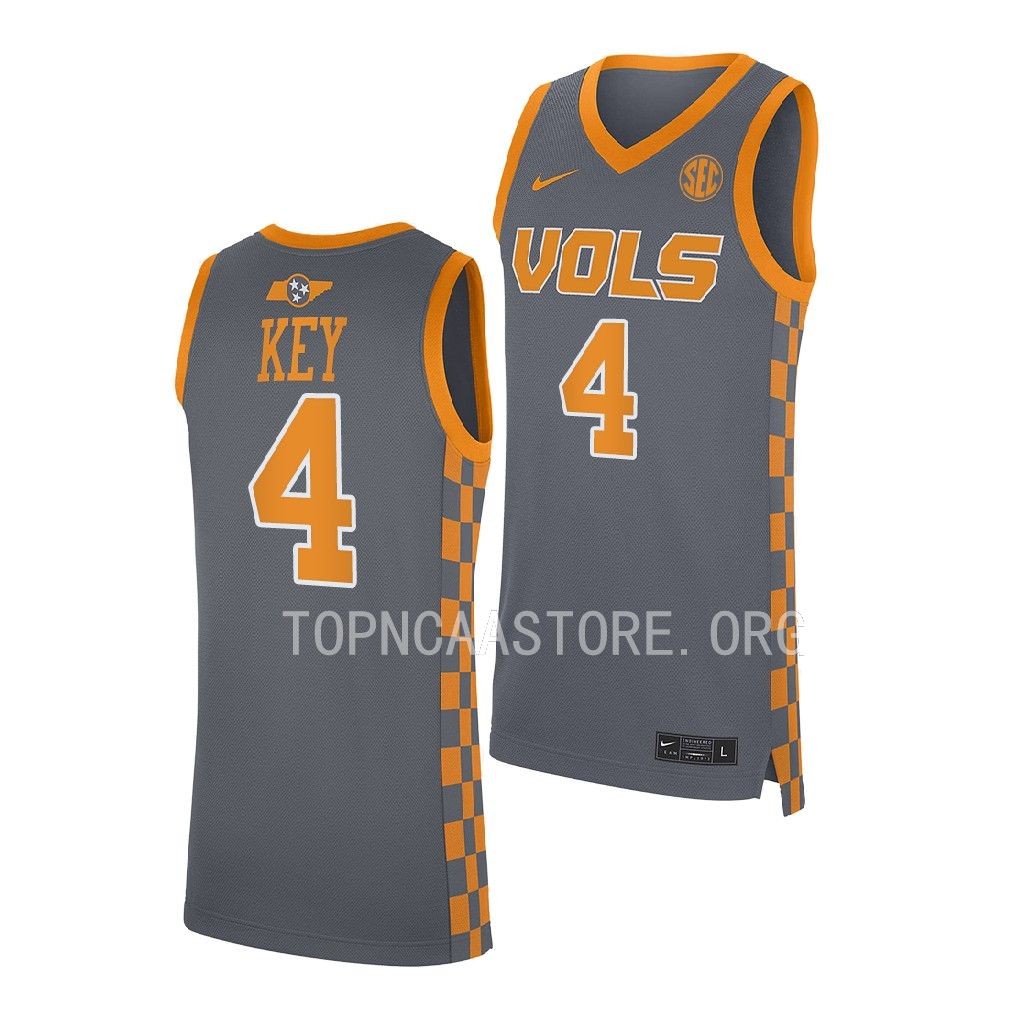 Tyreke Key #4 Tennessee Volunteers NCAA Jersey 2022-23 Grey