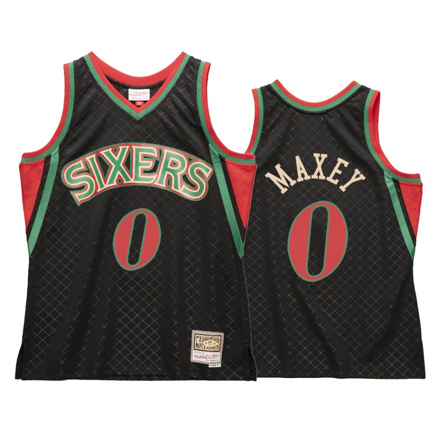 Tyrese Maxey 0 Philadelphia 76ers Neapolitan Black Jersey Hardwood Classics