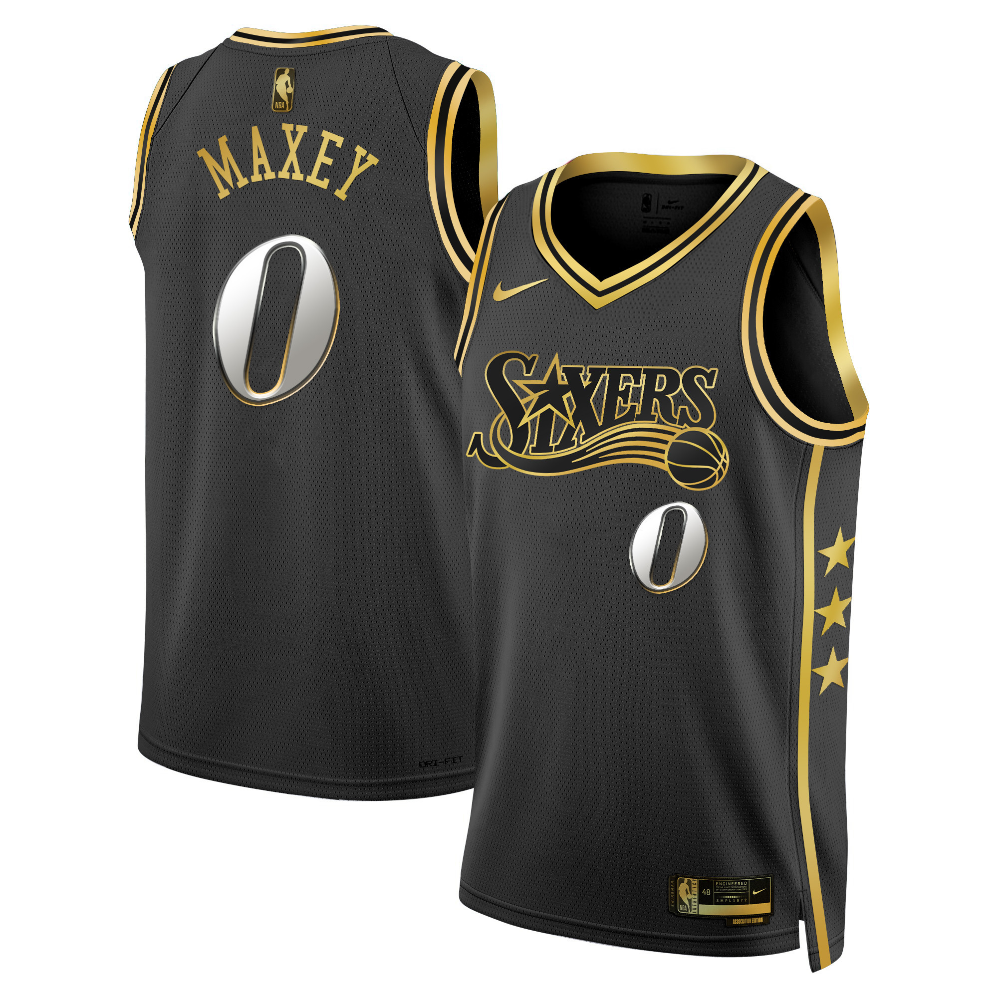 Tyrese Maxey Men's Philadelphia 76ers Swingman Black Gold Jersey - All Stitched