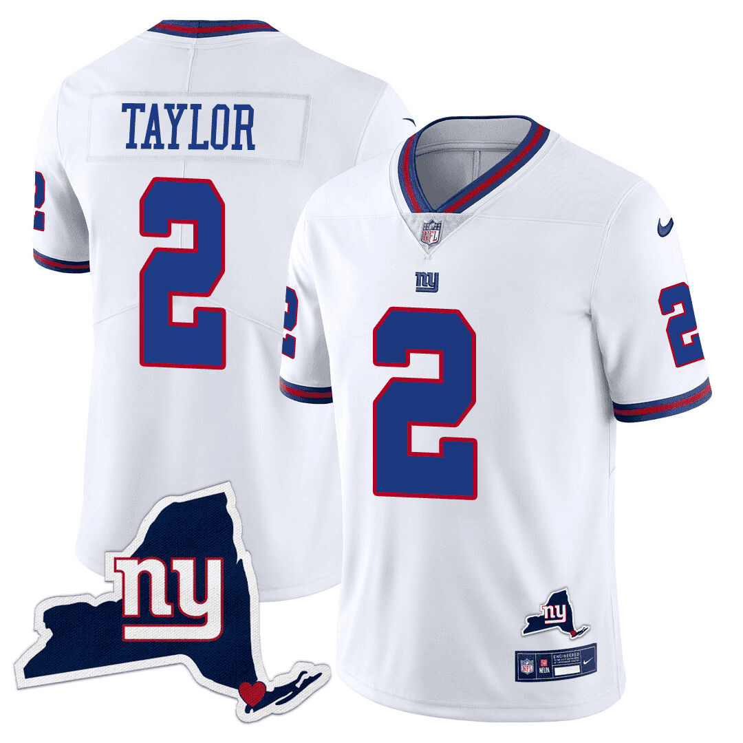 Tyrod Taylor Men's New York Giants New York State Map Patch Limited White Jersey - All Stitched 
