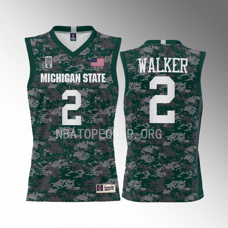Tyson Walker Michigan State Spartans Green Jersey 2022 Armed Forces Carrier Classic Game