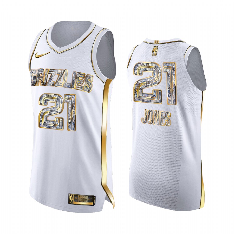 Tyus Jones Grizzlies #21 2022 NBA Playoffs Jersey White Diamond Edition