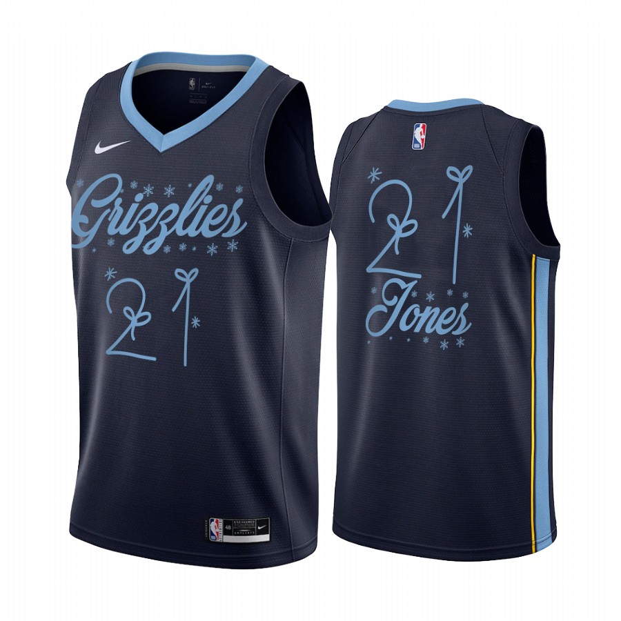 Tyus Jones Memphis Grizzlies 2020 Christmas Night Navy Jersey Festive Special Edition