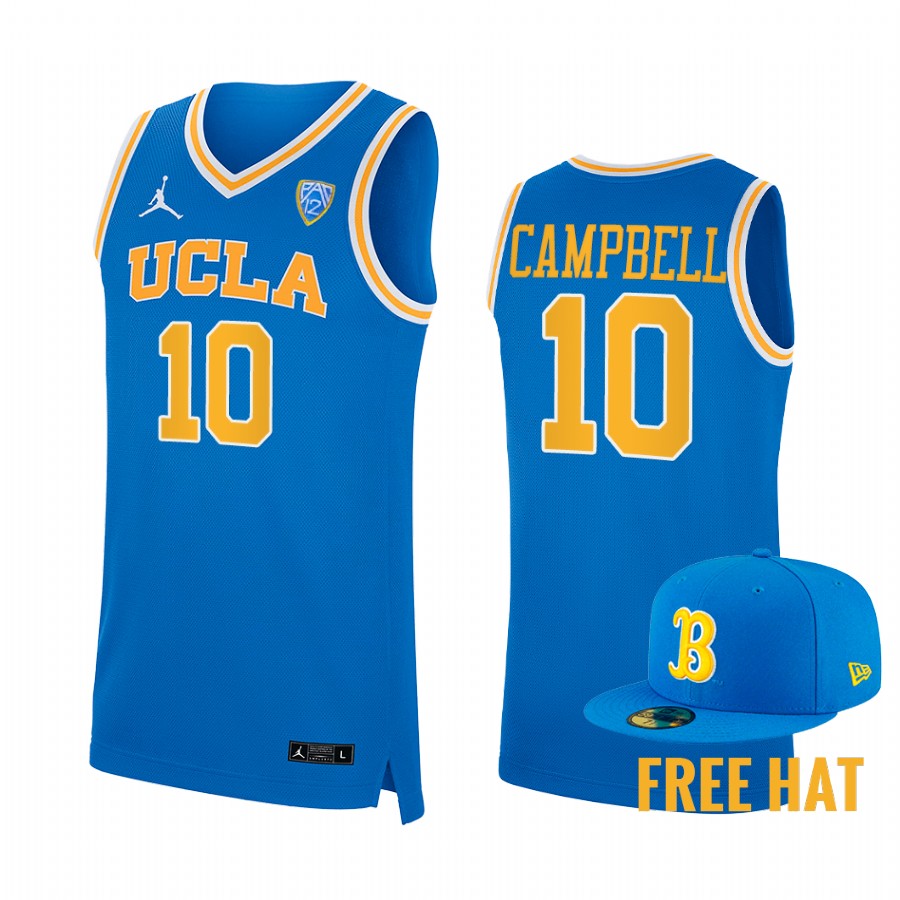 UCLA Bruins Tyger Campbell Jersey 2022-23 College Blue Free Hat Uniform
