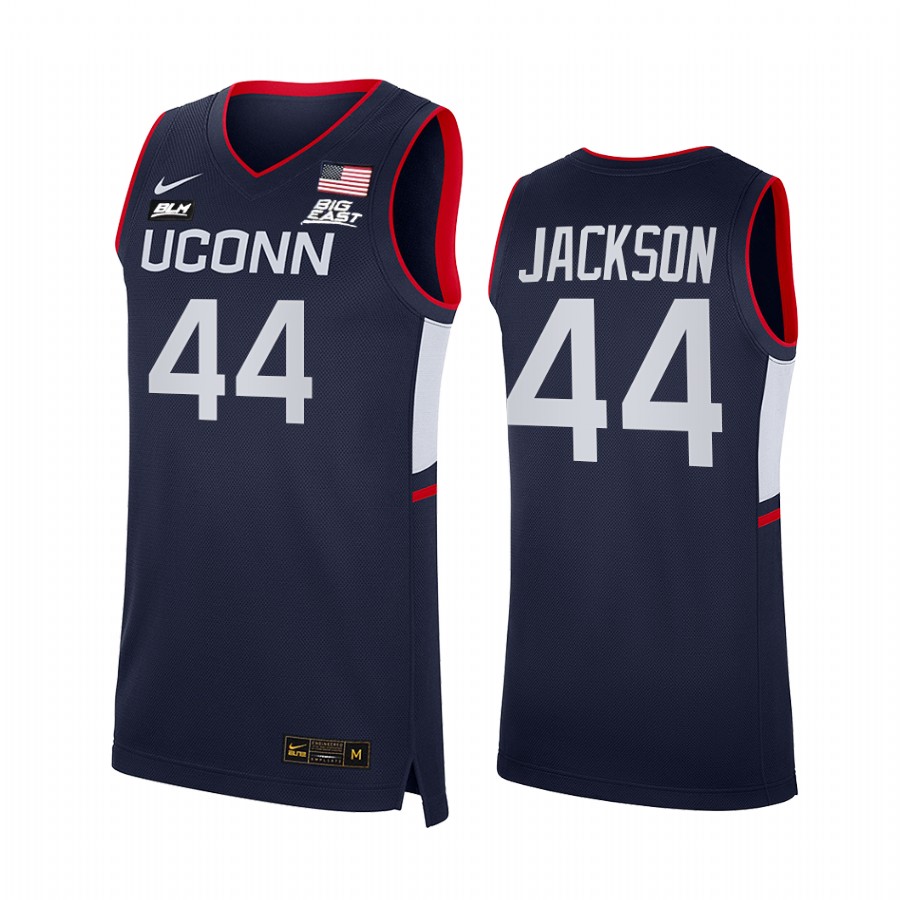 UConn Huskies Andre Jackson Jersey 2021-22 College Navy BLM Uniform