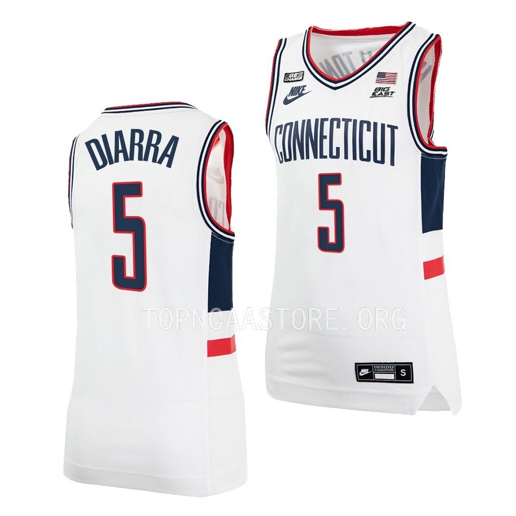 UConn Huskies Hassan Diarra White #5 Jersey 2022-23 College