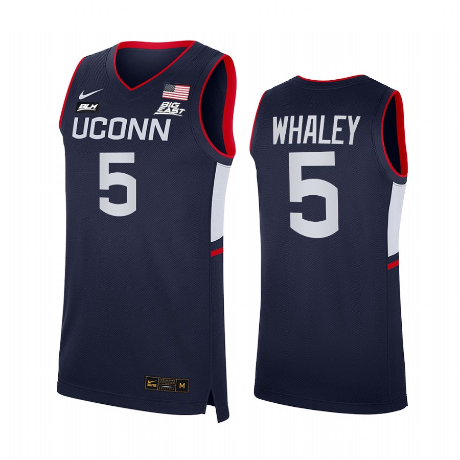 UConn Huskies Isaiah Whaley Jersey 2021-22 College Navy BLM Uniform