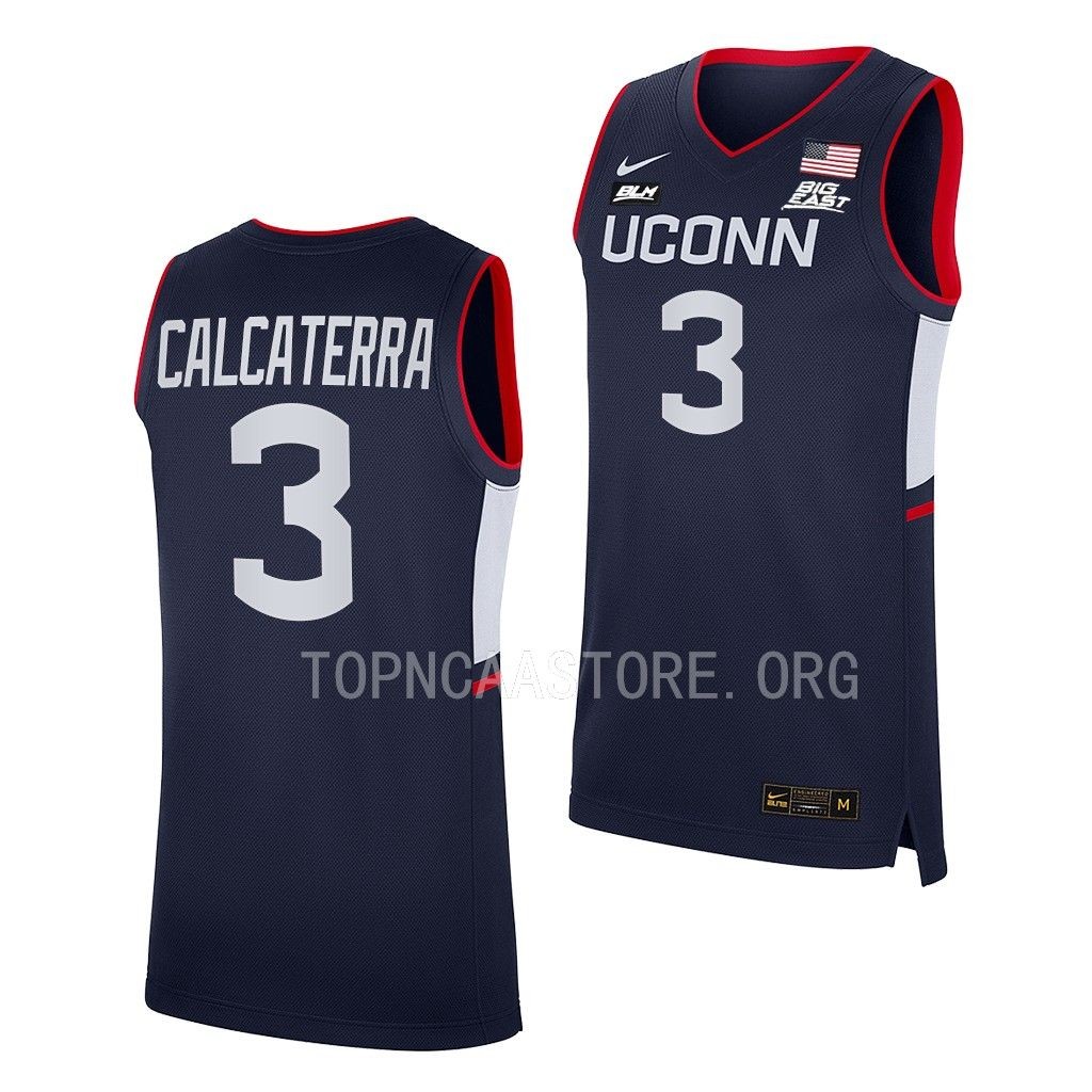 UConn Huskies Joey Calcaterra Away uniform Navy #3 Jersey 2022-23