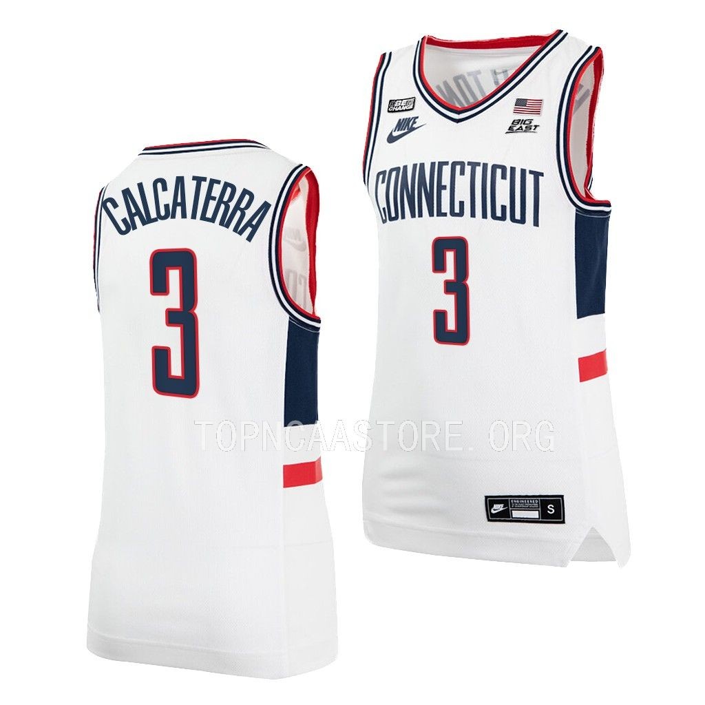 UConn Huskies Joey Calcaterra White #3 Jersey 2022-23 College