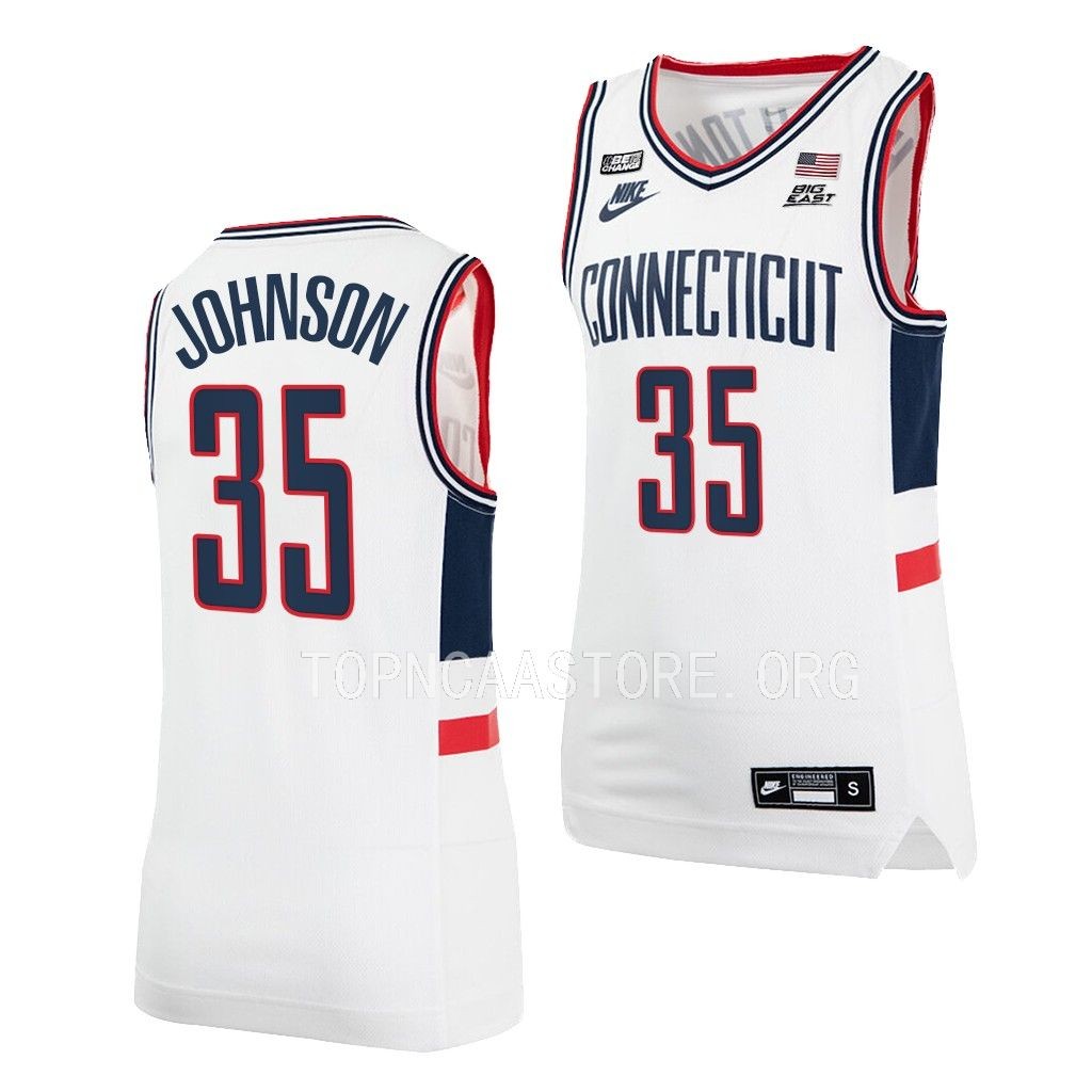 UConn Huskies Samson Johnson White #35 Jersey 2022-23 College