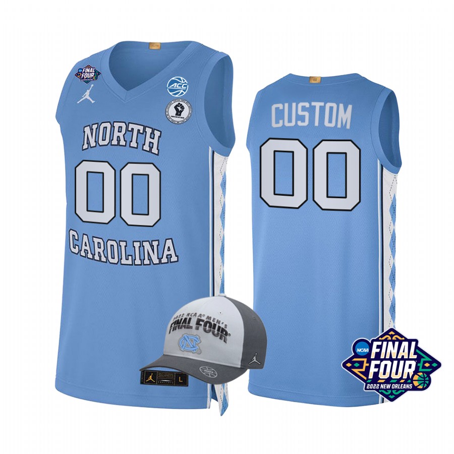 UNC Carolina Custom Jersey 2022 March Madness Final Four Blue Free Hat Uniform