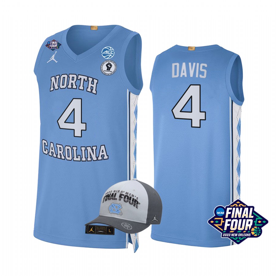 UNC Carolina R.J. Davis Jersey 2022 March Madness Final Four Blue Free Hat Uniform