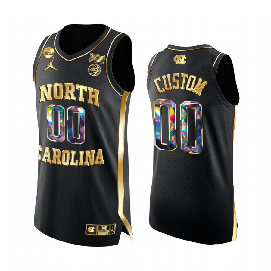 UNC Custom Jersey 2022 NCAA March Madness Black Golden Diamond Edition Uniform