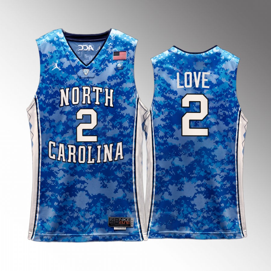 UNC Tar Heels Caleb Love Jersey 2022 Carrier Classic Veterans Day Blue Uniform