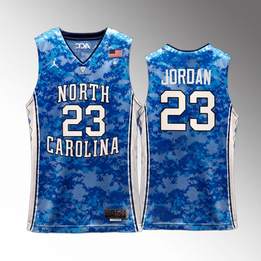 UNC Tar Heels Michael Jordan Jersey 2022 Carrier Classic Veterans Day Blue Uniform