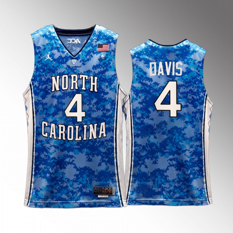 UNC Tar Heels R.J. Davis Jersey 2022 Carrier Classic Veterans Day Blue Uniform