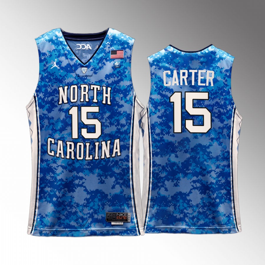 UNC Tar Heels Vince Carter Jersey 2022 Carrier Classic Veterans Day Blue Uniform