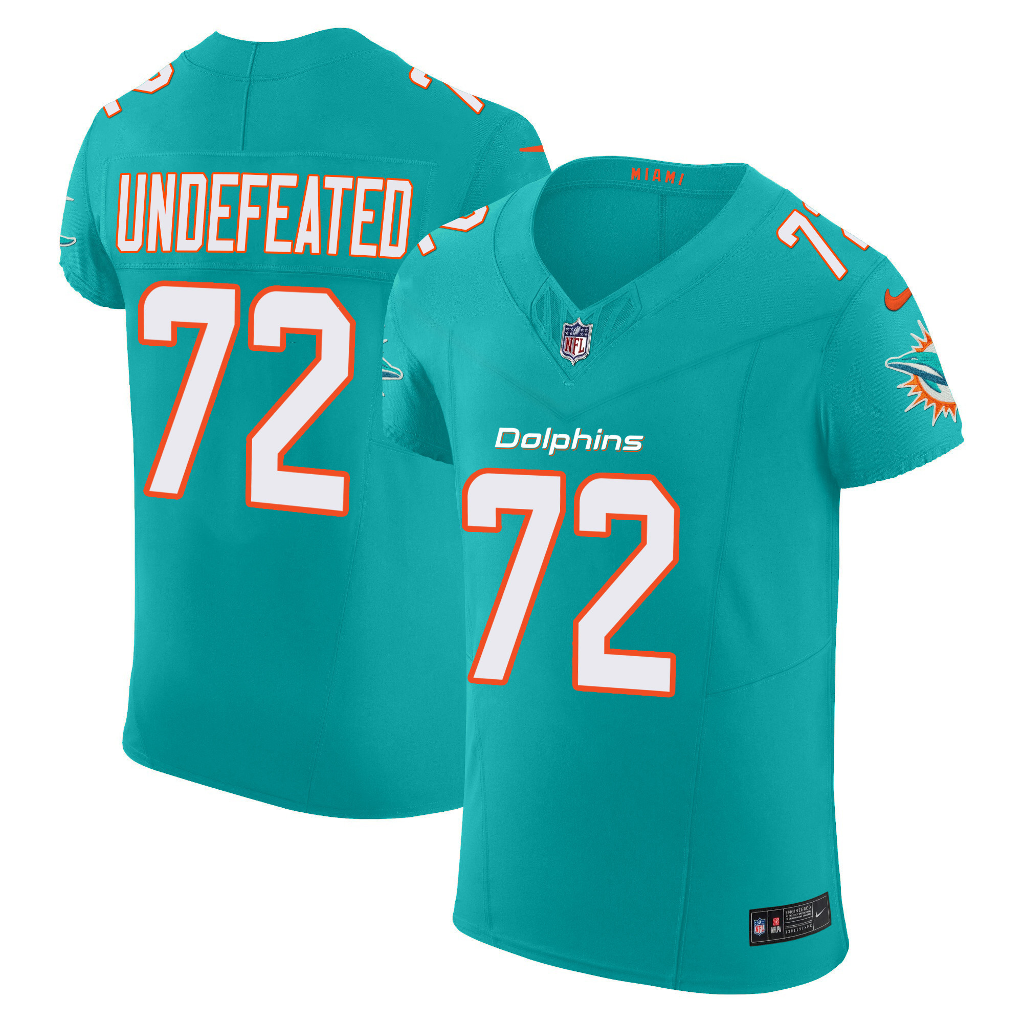 Undefeated Men's Miami Dolphins Vapor Elite Aqua Jersey - All Stitched 